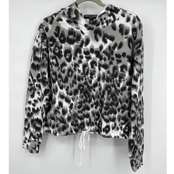 French Laundry Sport Womens Animal Print Long Sleeve Hoodie Top NEW Size Large - Picture 1 of 11